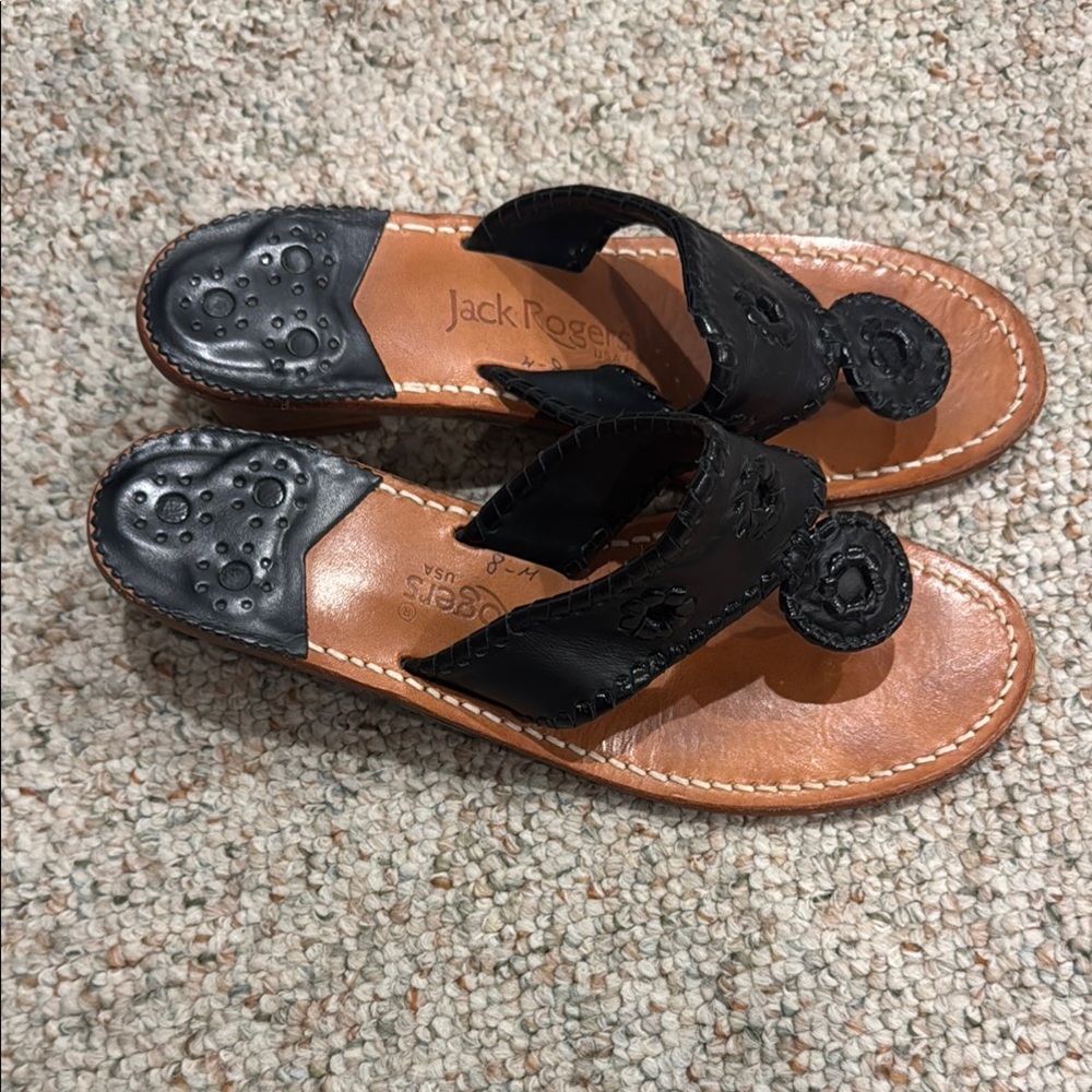 Jack Rogers Black and Tan Leather Sandals